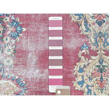 Persian Worn Wool Hand Knotted Rug Red Navy Blue 3.9X7.0 -O081946
