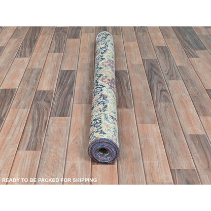 Persian Worn Wool Hand Knotted Rug Red Navy Blue 3.9X7.0 -O081946