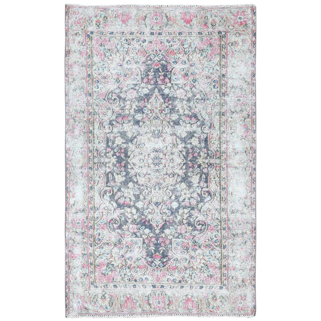 Persian Worn Wool Hand Knotted Rug Blue Blue 3.7X5.9 -O081947