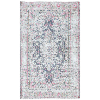 Persian Worn Wool Hand Knotted Rug Blue Blue 3.7X5.9 -O081947