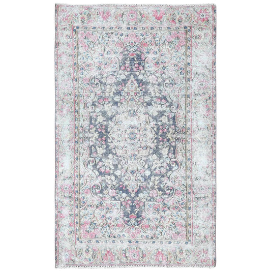 Persian Worn Wool Hand Knotted Rug Blue Blue 3.7X5.9 -O081947