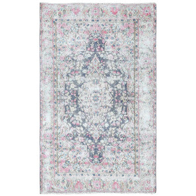 Persian Worn Wool Hand Knotted Rug Blue Blue 3.7X5.9 -O081947