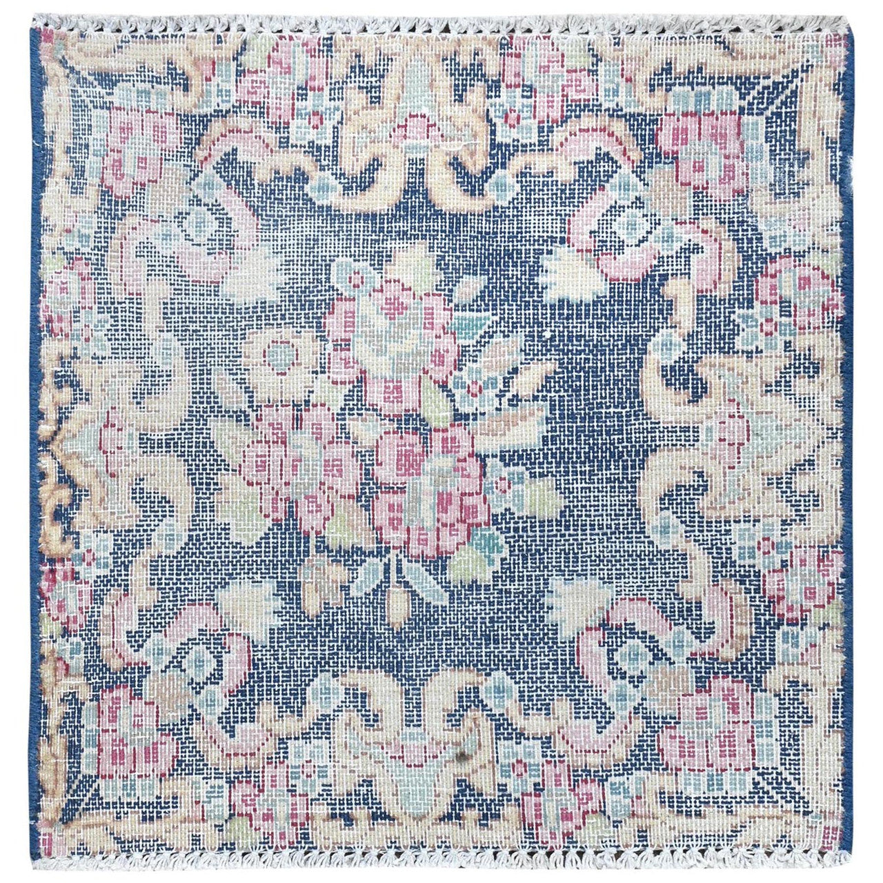 Blue 1'6" x 1'7" Overdyed & Vintage Worn Hand knotted Wool Rug - Sku: O081948