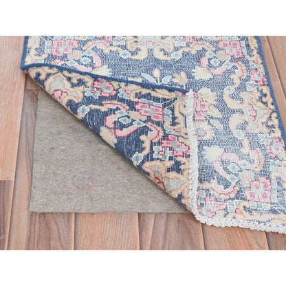 Overdyed & Vintage Worn Wool Hand Knotted Rug Blue No Border 1.6X1.7 -O081948