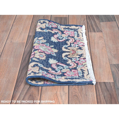 Overdyed & Vintage Worn Wool Hand Knotted Rug Blue No Border 1.6X1.7 -O081948