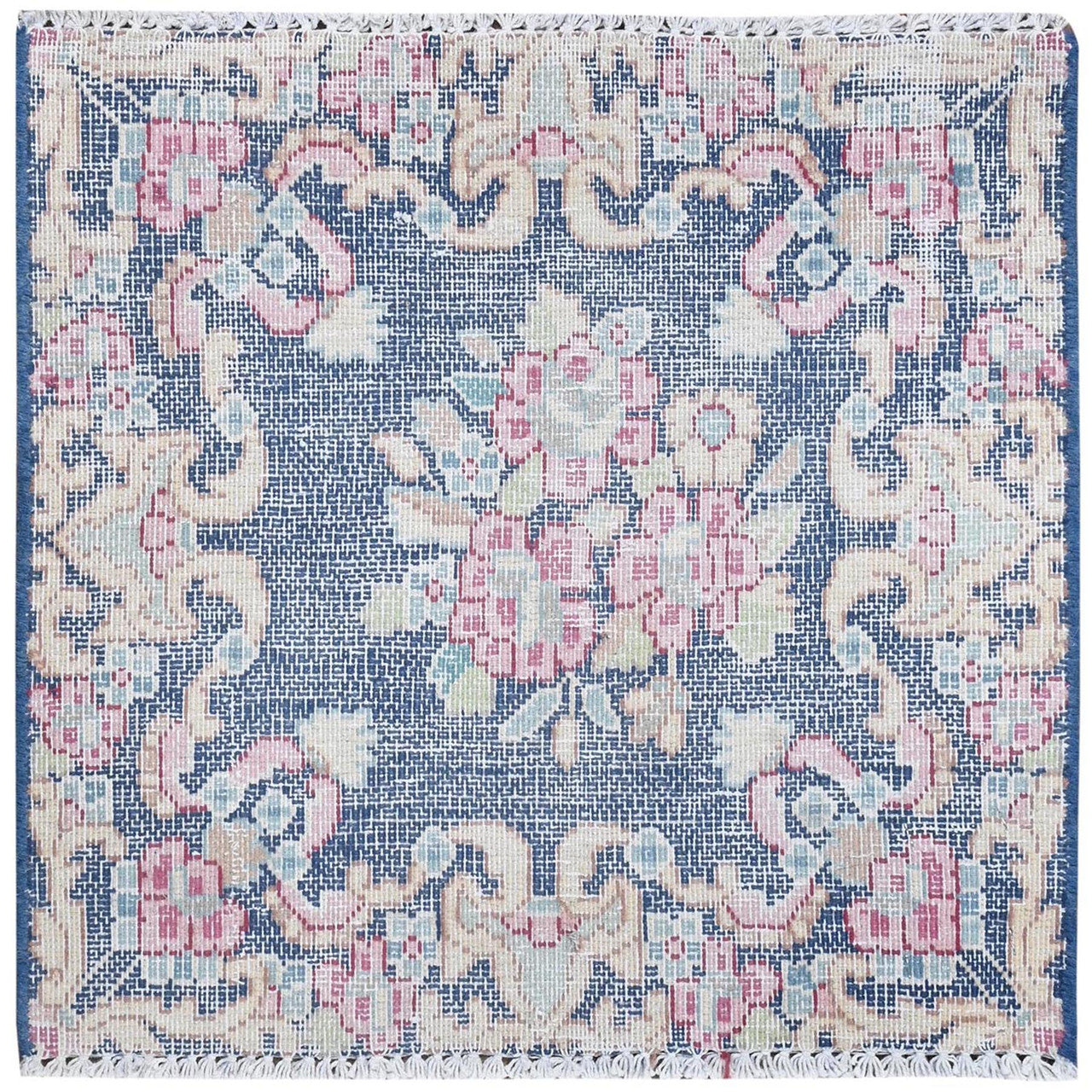 Blue 1'6" x 1'7" Overdyed & Vintage Worn Hand knotted Wool Rug - Sku: O081950