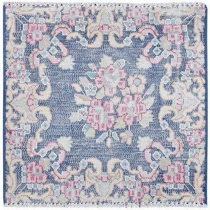 Overdyed & Vintage Worn Wool Hand Knotted Rug Blue No Border 1.6X1.7 -O081950