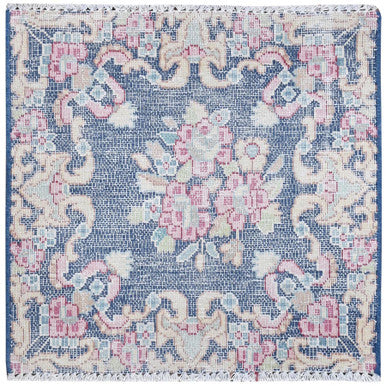 Overdyed & Vintage Worn Wool Hand Knotted Rug Blue No Border 1.6X1.7 -O081950