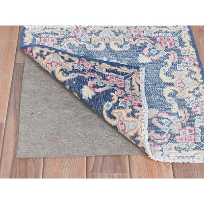 Overdyed & Vintage Worn Wool Hand Knotted Rug Blue No Border 1.6X1.7 -O081950