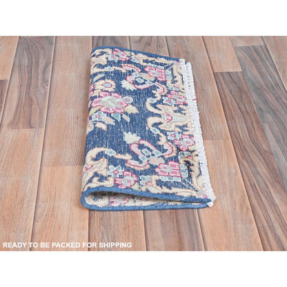 Overdyed & Vintage Worn Wool Hand Knotted Rug Blue No Border 1.6X1.7 -O081950