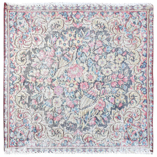Overdyed & Vintage Worn Wool Hand Knotted Rug Multicolored No Border 1.8X1.9 -O081953