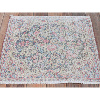 Overdyed & Vintage Worn Wool Hand Knotted Rug Multicolored No Border 1.8X1.9 -O081953
