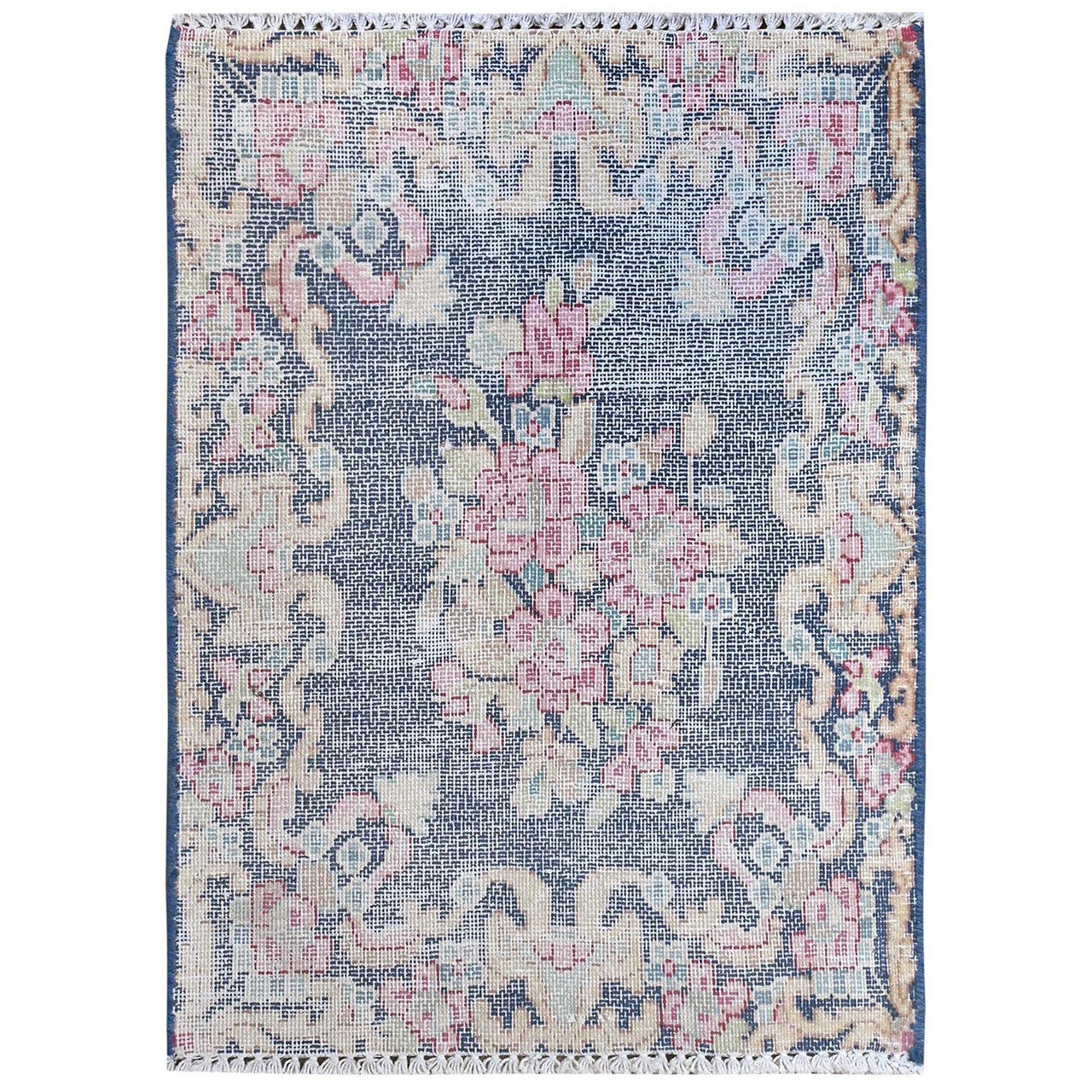 Blue 1'6" x 2'1" Overdyed & Vintage Worn Hand knotted Wool Rug - Sku: O081954