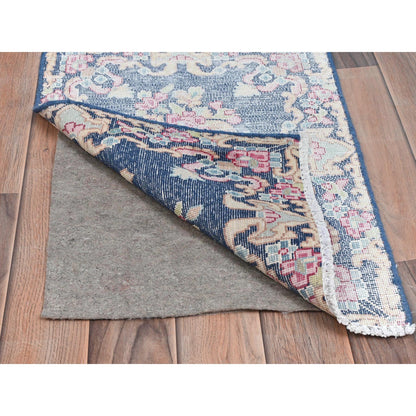 Overdyed & Vintage Worn Wool Hand Knotted Rug Blue No Border 1.6X2.1 -O081954