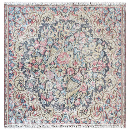 Overdyed & Vintage Worn Wool Hand Knotted Rug Multicolored No Border 1.8X1.8 -O081956