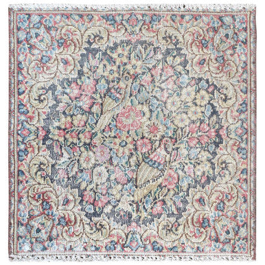 Overdyed & Vintage Worn Wool Hand Knotted Rug Multicolored No Border 1.8X1.8 -O081956
