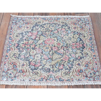 Overdyed & Vintage Worn Wool Hand Knotted Rug Multicolored No Border 1.8X1.8 -O081956