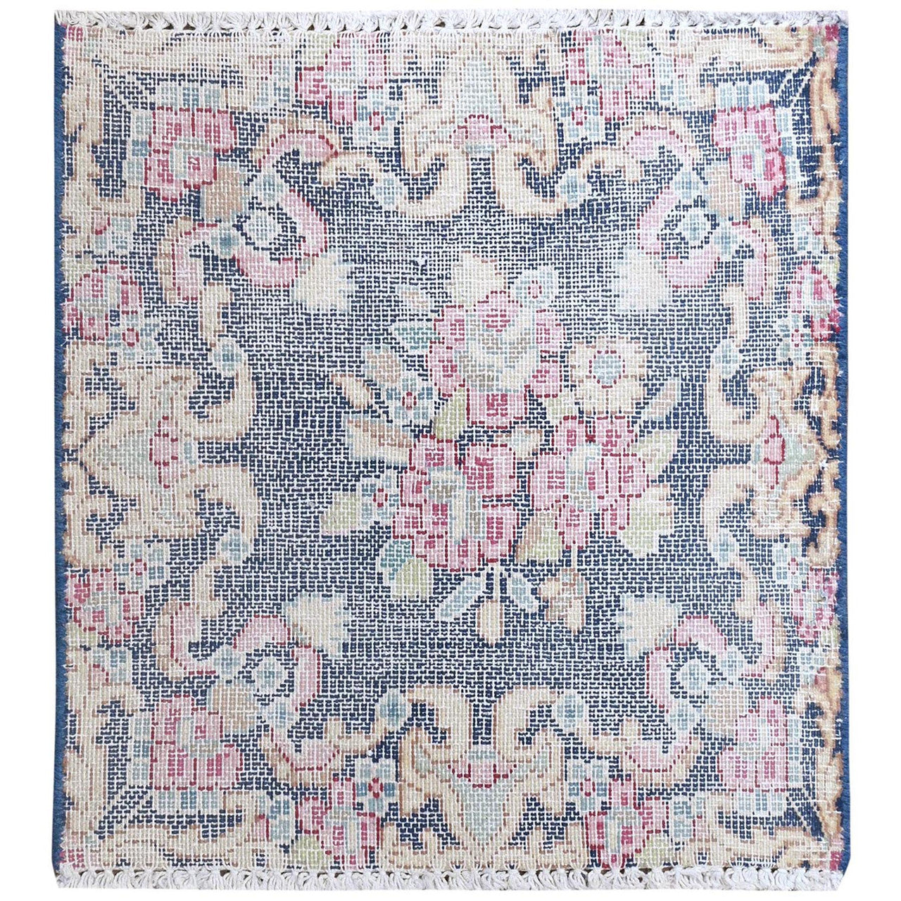 Blue 1'5" x 1'6" Overdyed & Vintage Worn Hand knotted Wool Rug - Sku: O081958