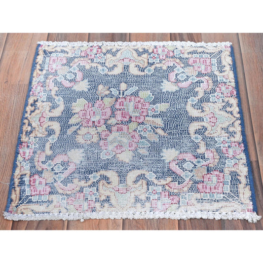 Overdyed & Vintage Worn Wool Hand Knotted Rug Blue No Border 1.5X1.6 -O081958