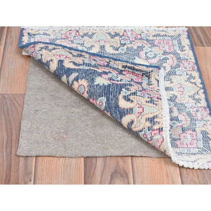 Overdyed & Vintage Worn Wool Hand Knotted Rug Blue No Border 1.5X1.6 -O081958