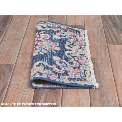 Overdyed & Vintage Worn Wool Hand Knotted Rug Blue No Border 1.5X1.6 -O081958