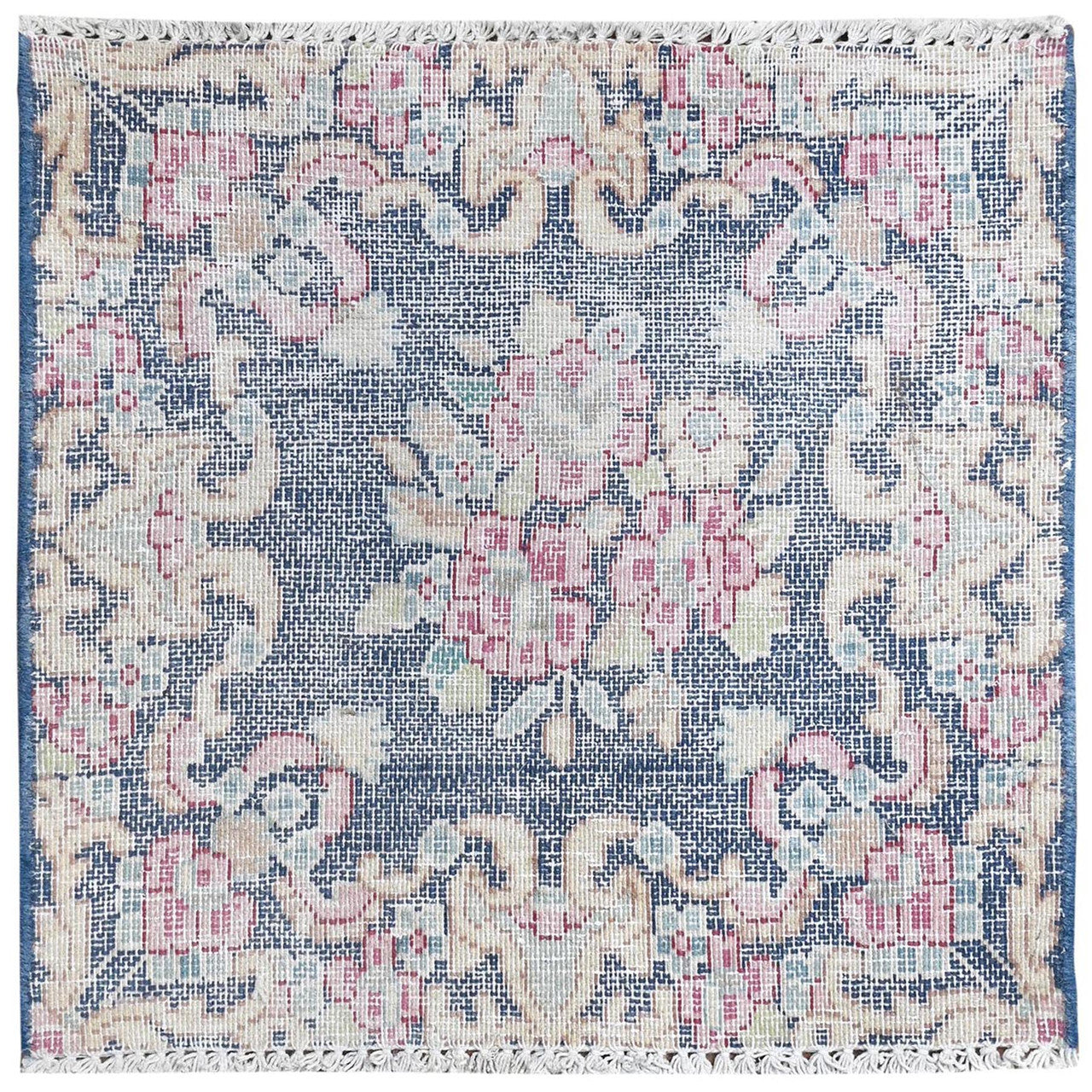 Blue 1'7" x 1'7" Overdyed & Vintage Worn Hand knotted Wool Rug - Sku: O081959