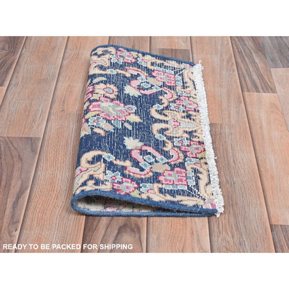 Overdyed & Vintage Worn Wool Hand Knotted Rug Blue No Border 1.7X1.7 -O081959