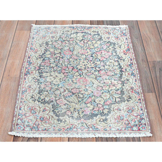 Persian Worn Wool Hand Knotted Rug Multicolored No Border 1.8X2.4 -O081961