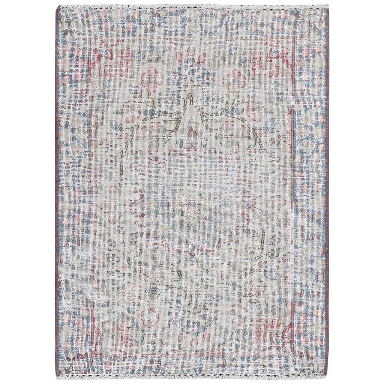 Ivory 1'10" x 2'6" Persian Worn Hand knotted Wool Rug - Sku: O081964