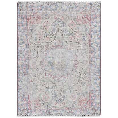 Persian Worn Wool Hand Knotted Rug Ivory Blue 1.10X2.6 -O081964