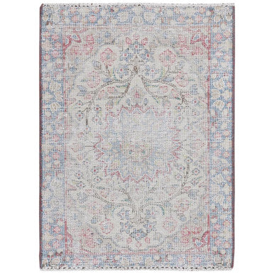 Persian Worn Wool Hand Knotted Rug Ivory Blue 1.10X2.6 -O081964