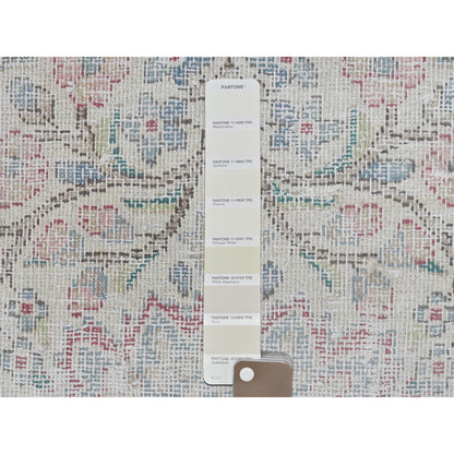Persian Worn Wool Hand Knotted Rug Ivory Blue 1.10X2.6 -O081964