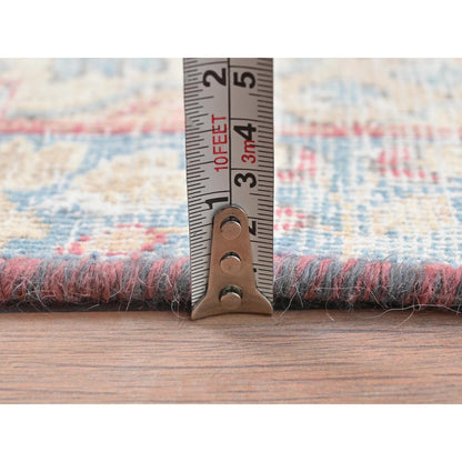 Persian Worn Wool Hand Knotted Rug Ivory Blue 1.10X2.6 -O081964