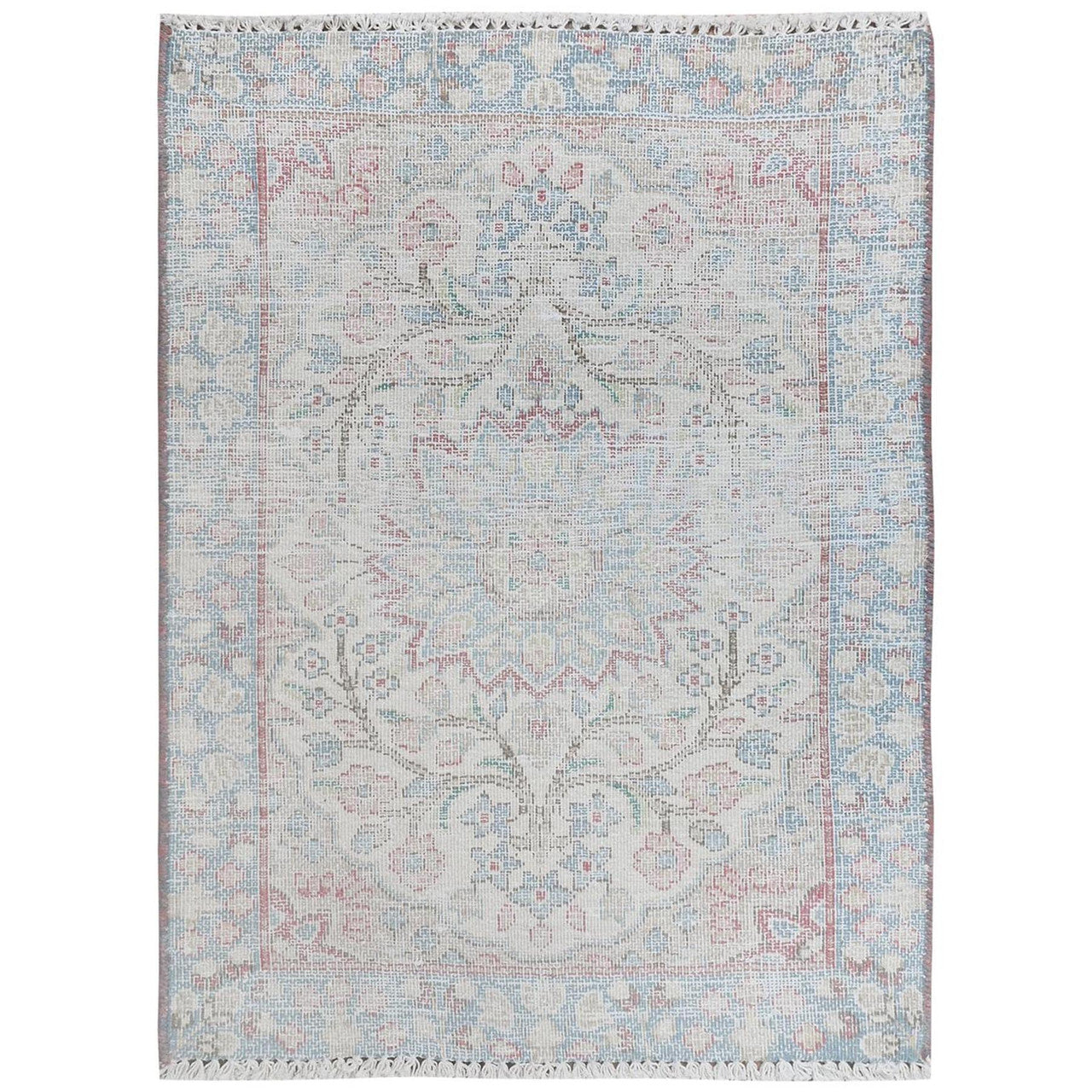 Ivory 2'0" x 2'7" Persian Worn Hand knotted Wool Rug - Sku: O081966