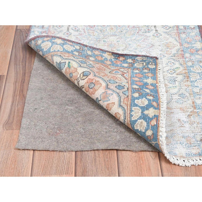 Overdyed & Vintage Worn Wool Hand Knotted Rug Ivory Blue 1.9X2.9 -O081969