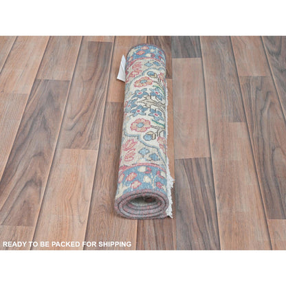 Overdyed & Vintage Worn Wool Hand Knotted Rug Ivory Blue 1.9X2.9 -O081969
