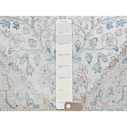 Overdyed & Vintage Worn Wool Hand Knotted Rug Ivory Blue 1.10X2.10 -O081970