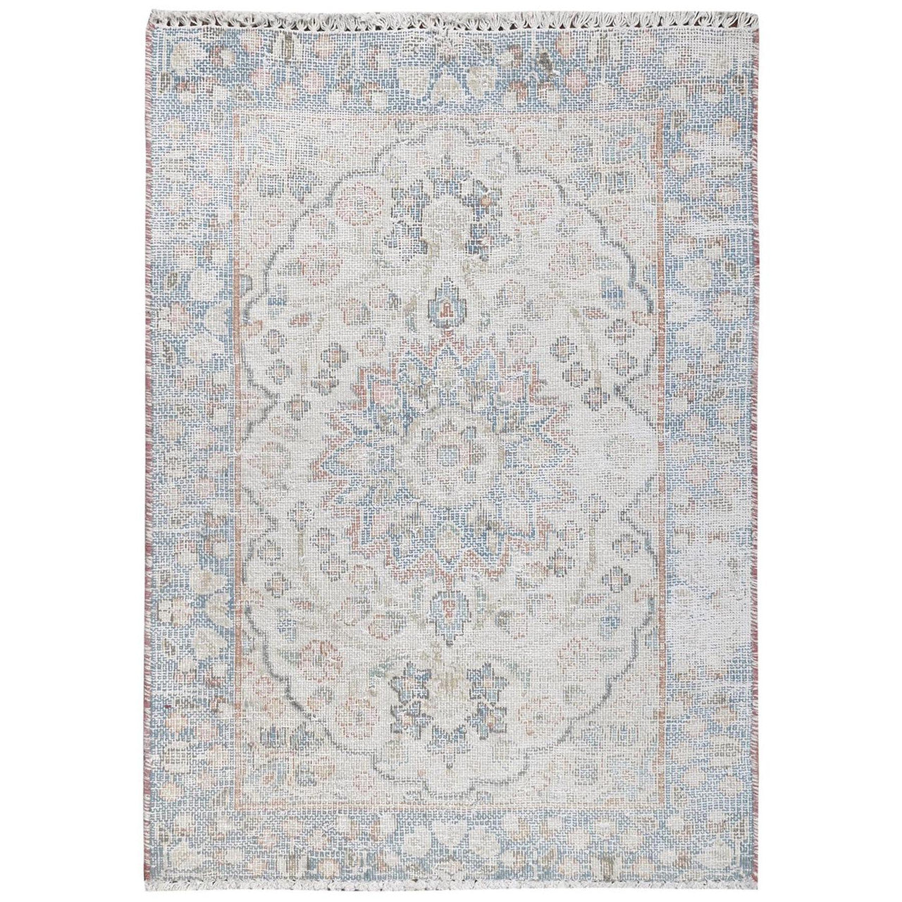 Ivory 2'0" x 2'9" Overdyed & Vintage Worn Hand knotted Wool Rug - Sku: O081973