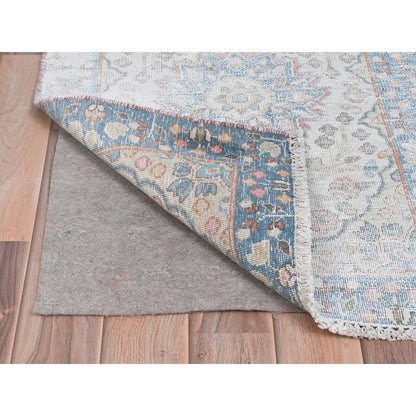 Overdyed & Vintage Worn Wool Hand Knotted Rug Ivory Blue 2.0X2.9 -O081973