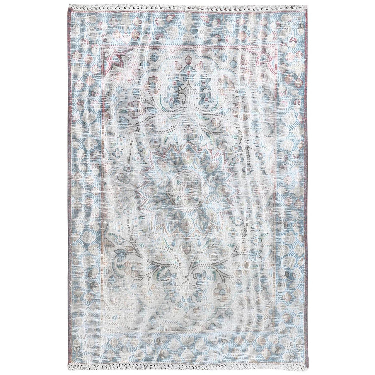Ivory 2'0" x 2'9" Overdyed & Vintage Worn Hand knotted Wool Rug - Sku: O081974