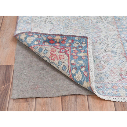 Overdyed & Vintage Worn Wool Hand Knotted Rug Ivory Blue 2.0X2.9 -O081974