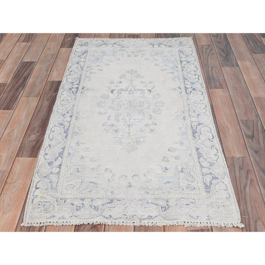 Overdyed & Vintage Worn Wool Hand Knotted Rug Ivory No Border 2.4X4.6 -O081975