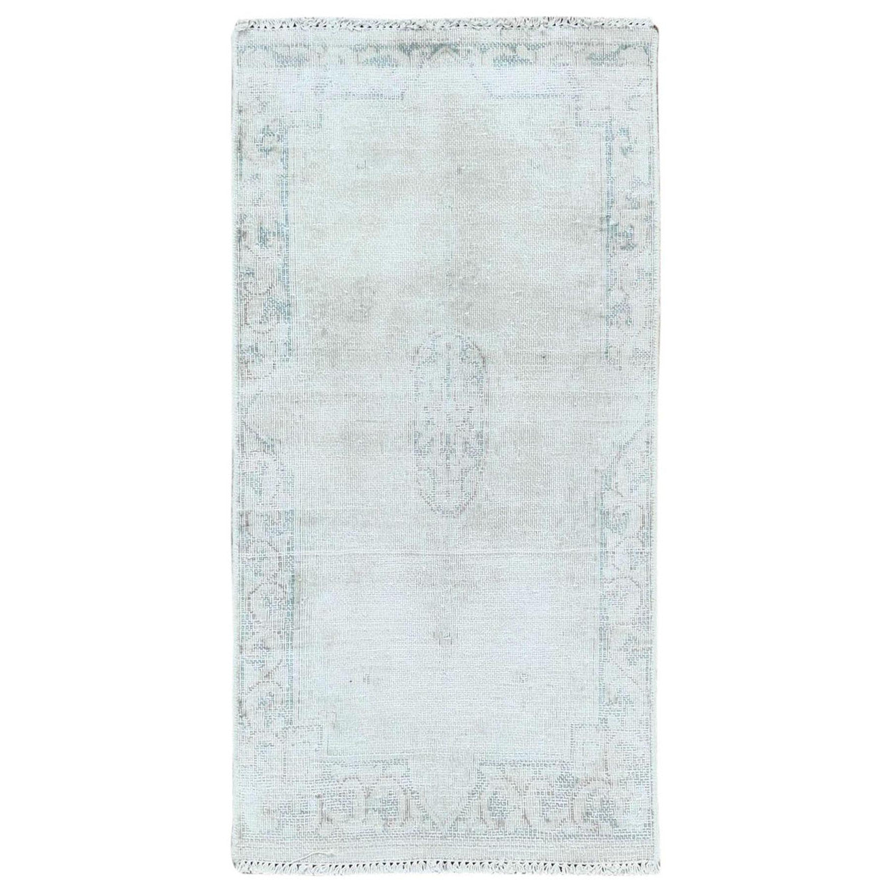 Ivory 1'9" x 3'6" Overdyed & Vintage Worn Hand knotted Wool Rug - Sku: O081977