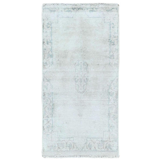 Overdyed & Vintage Worn Wool Hand Knotted Rug Ivory Ivory 1.9X3.6 -O081977