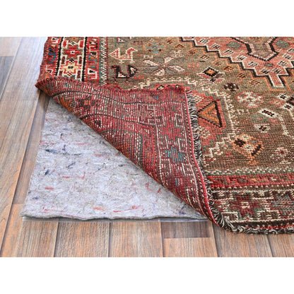 Overdyed & Vintage Wool Hand Knotted Rug Red 4.2x11.4 -O0819