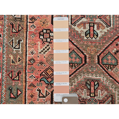 Overdyed & Vintage Wool Hand Knotted Rug Red 4.2x11.4 -O0819