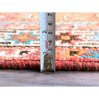 Overdyed & Vintage Wool Hand Knotted Rug Red 4.2x11.4 -O0819