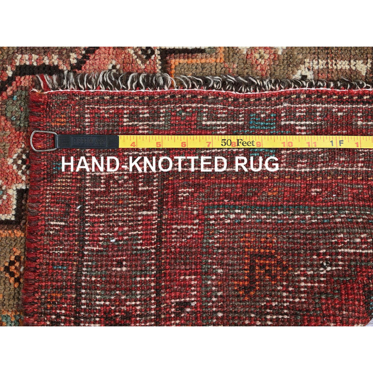 Overdyed & Vintage Wool Hand Knotted Rug Red 4.2x11.4 -O0819
