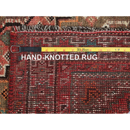 Overdyed & Vintage Wool Hand Knotted Rug Red 4.2x11.4 -O0819