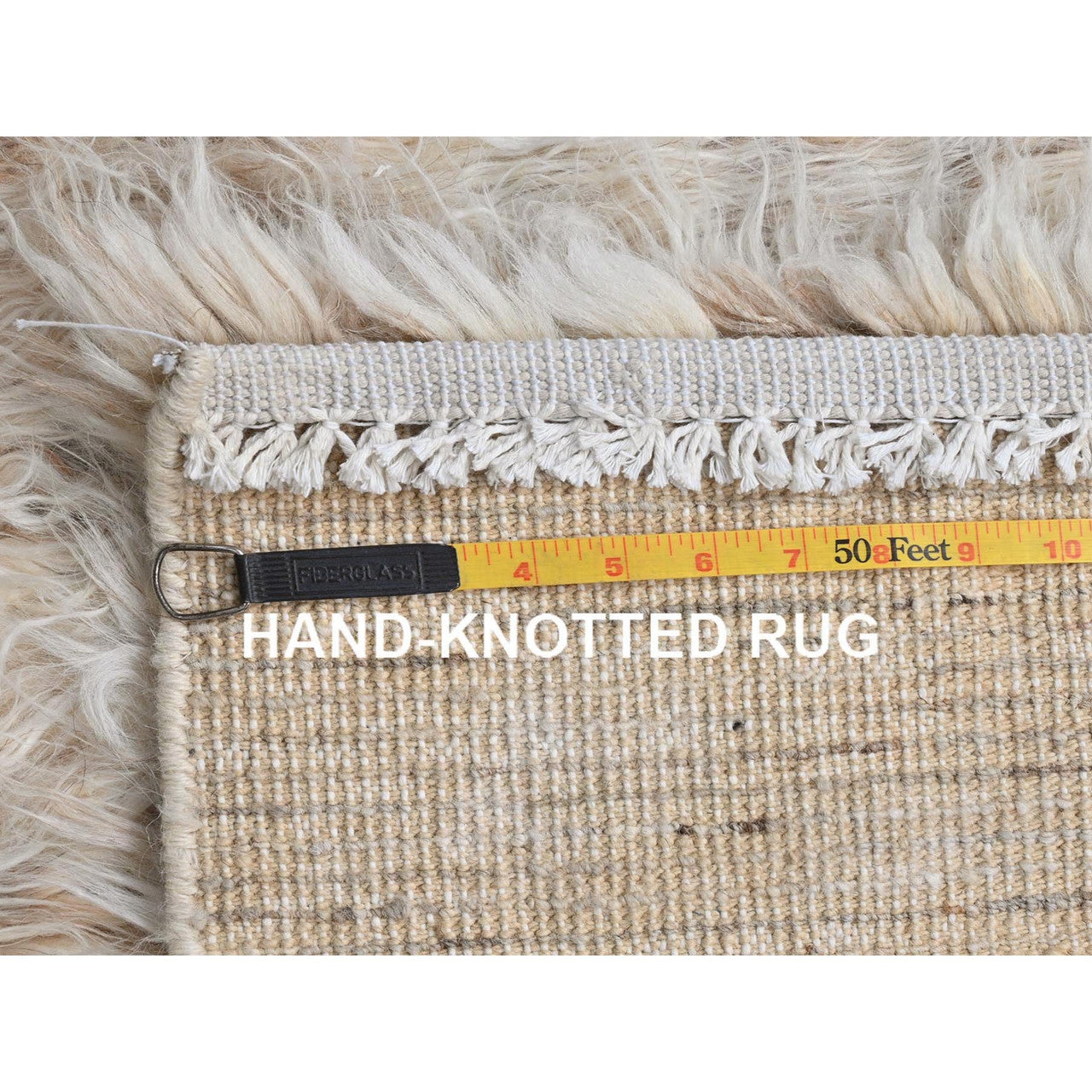 Ivory 3'0" x 3'0" Modern and Contemporary Hand knotted Wool Rug - Sku: O082021